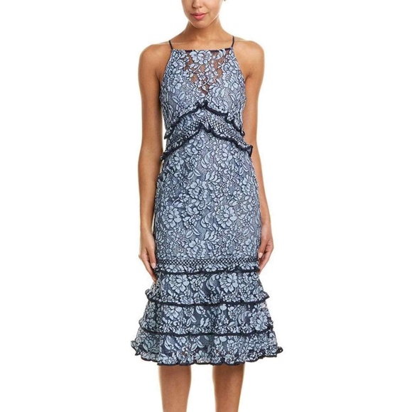 NWT Keepsake Catch Me Blue Lace Midi Dress L 8-10 Nordstrom - Picture 1 of 14